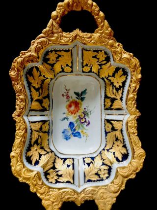 Jumbo Antique meissen porcelain Rococo Heavy Gold Gilded Cobalt Blue 8