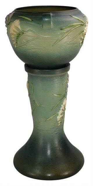 Roseville Pottery Freesia Green Ceramic Jardiniere And Pedestal 669 - 8 4