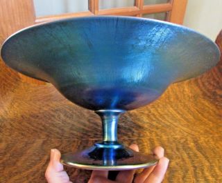 Steuben Blue Aurene Pedestal Compote Bowl 2760,  10 " In Diameter
