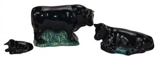 Messer North Dakota Pottery Three Piece Black Bull,  Cow,  Calf Family