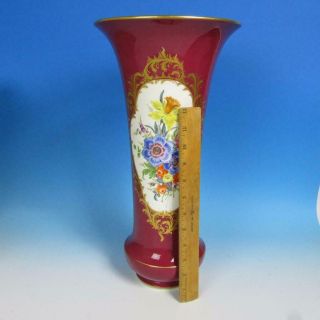 Meissen Crossed Swords - Tall Floral Decorated Maroon Vase - 16½ Inches