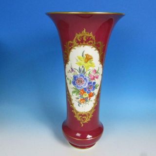 Meissen Crossed Swords - Tall Floral Decorated Maroon Vase - 16½ inches 2