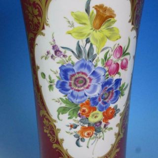 Meissen Crossed Swords - Tall Floral Decorated Maroon Vase - 16½ inches 4