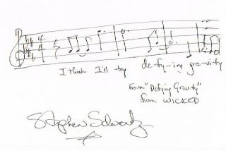 Stephen Schwartz Hand Written And Signed Defying Gravity Lyrics Music Index Card