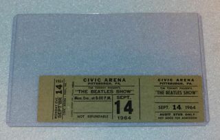 Vintage 1964 The Beatles Concert Ticket,  Htf Pittsburgh Appearance