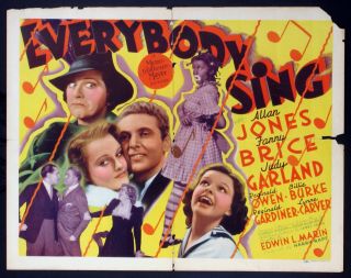 Everybody Sing Early Judy Garland Fanny Brice Blackface 1938 Half Sheet