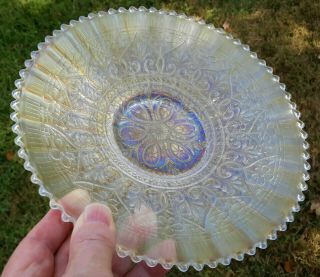 VERY RARE Northwood Carnival Glass HEARTS & FLOWERS FLAT PLATE STUNNING WHITE 4