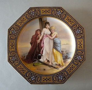 ANTIQUE ROYAL VIENNA STYLE HAND PAINTED PORCELAIN SCENE PLATE BY C.  HERR 19TH C. 12