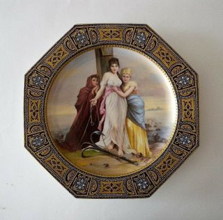 Antique Royal Vienna Style Hand Painted Porcelain Scene Plate By C.  Herr 19th C.