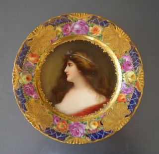 ANTIQUE ROYAL VIENNA STYLE HAND PAINTED PORCELAIN PORTRAIT PLATE SIGNED WAGNER 12