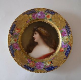 Antique Royal Vienna Style Hand Painted Porcelain Portrait Plate Signed Wagner