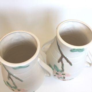 Weller Two - Handled Pottery Vases Art Nouveau Dogwood Matte 15 1/2” Rose 4