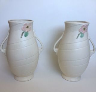 Weller Two - Handled Pottery Vases Art Nouveau Dogwood Matte 15 1/2” Rose 7