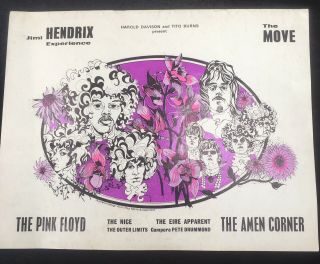 1967 Jimi Hendrix The Pink Floyd The Move Concert Program Vgc
