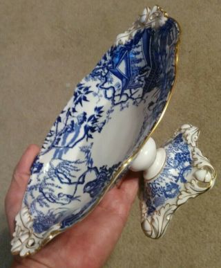 Rare Blue Mikado By Royal Crown Derby English Bone China Oval Compote