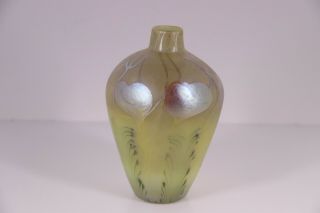 Vintage Quezal Art Glass Vase Heart Vine Pattern Signed Numbered 11