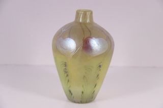Vintage Quezal Art Glass Vase Heart Vine Pattern Signed Numbered 12