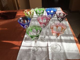 Moser Crystal Lady Hamilton Cut Art Glasses,  Multi - Colored Set Of 8