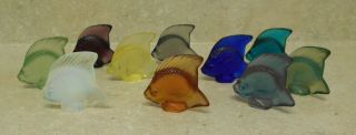 Signed (10) Ten Lalique France Miniature Fish Art Glass Figurines