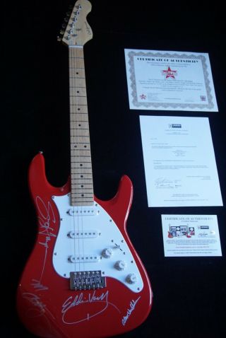 Van Halen Autographed Guitar,  Including Sammy Haggar.  Red,  Electric Guitar.
