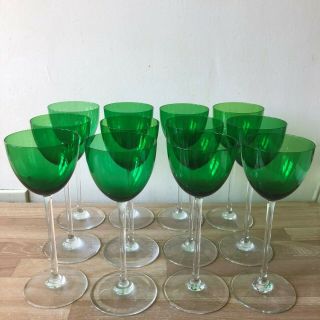 Lovely Set Of 12 Baccarat Perfection Emerald Green Hock Wine Glasses