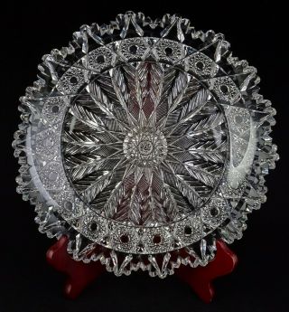 Abp American Brilliant Period Cut Glass 9 ¾” Plate – Chain Of Hobstars,  Feathers