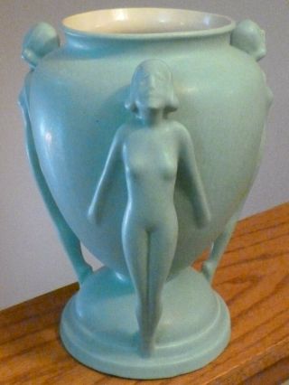 Rare Rumrill Pottery Red Wing Art Deco Athena Triple Nude Vase