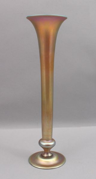 Antique 12in Tall Signed L.  C.  Tiffany Gold Favrile Hand Blown Art Glass Bud Vase