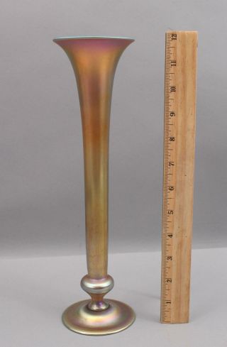 Antique 12in Tall Signed L.  C.  TIFFANY Gold Favrile Hand Blown Art Glass Bud Vase 2