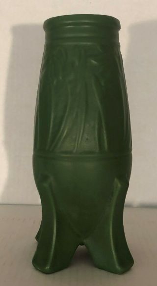 Owens Matte Green Arts And Crafts Vase W/embossed Tulips