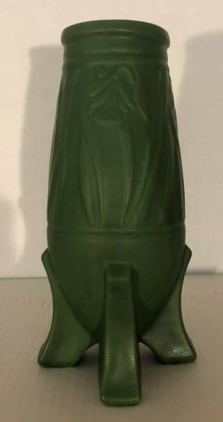 Owens Matte Green Arts and Crafts Vase w/Embossed Tulips 3