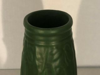 Owens Matte Green Arts and Crafts Vase w/Embossed Tulips 5