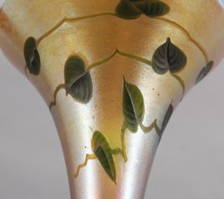 Large Antique L.  C.  TIFFANY Favrile Art Glass Trumpet Vase,  Etched Heart & Vine 5