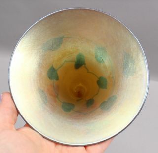 Large Antique L.  C.  TIFFANY Favrile Art Glass Trumpet Vase,  Etched Heart & Vine 6