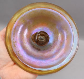 Large Antique L.  C.  TIFFANY Favrile Art Glass Trumpet Vase,  Etched Heart & Vine 7