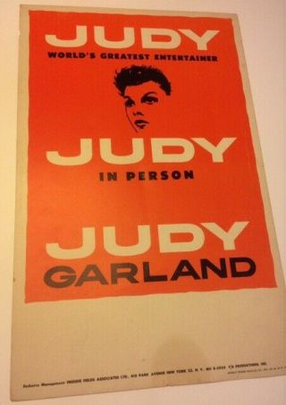 Judy Garland Early 1960s Tour Window Card