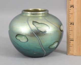Antique L C TIFFANY Heart & Vine Gold Green Favrile Art Glass Vase,  NR 2