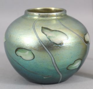 Antique L C TIFFANY Heart & Vine Gold Green Favrile Art Glass Vase,  NR 3