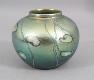 Antique L C TIFFANY Heart & Vine Gold Green Favrile Art Glass Vase,  NR 4