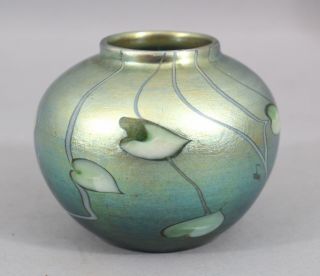 Antique L C TIFFANY Heart & Vine Gold Green Favrile Art Glass Vase,  NR 5