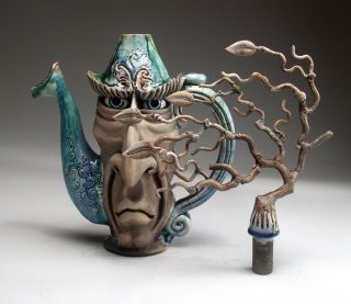 Hurricane Teapot Pottery face jug folk art sculpture by Mitchell Grafton 12