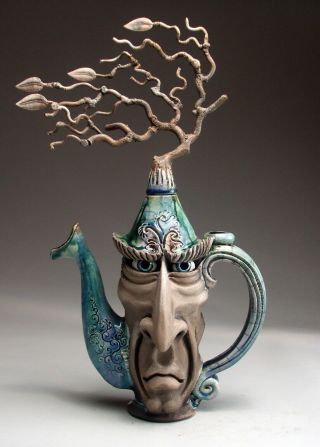 Hurricane Teapot Pottery Face Jug Folk Art Sculpture By Mitchell Grafton