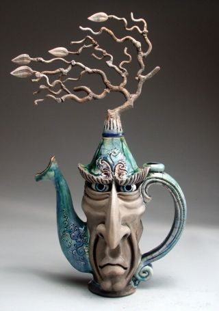 Hurricane Teapot Pottery face jug folk art sculpture by Mitchell Grafton 2