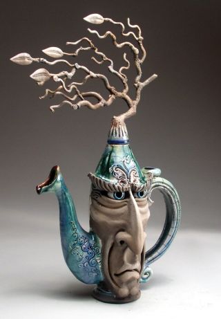 Hurricane Teapot Pottery face jug folk art sculpture by Mitchell Grafton 4