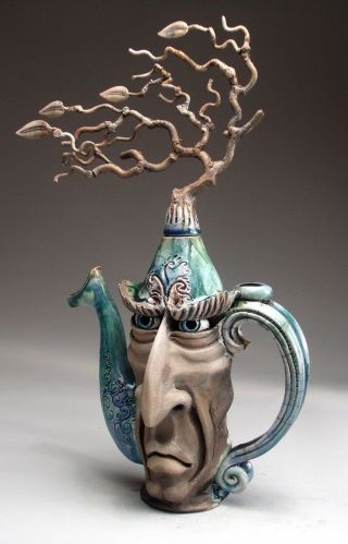Hurricane Teapot Pottery face jug folk art sculpture by Mitchell Grafton 5