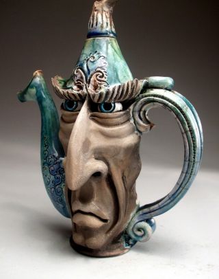Hurricane Teapot Pottery face jug folk art sculpture by Mitchell Grafton 6