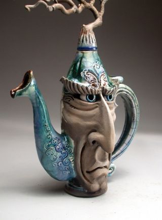 Hurricane Teapot Pottery face jug folk art sculpture by Mitchell Grafton 7