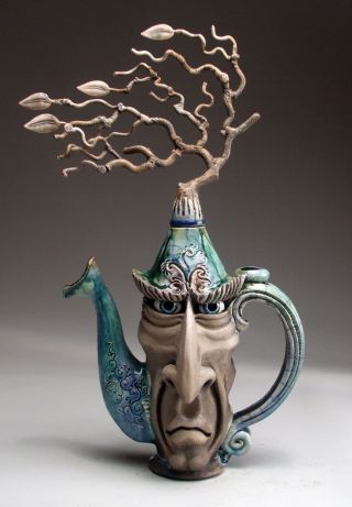 Hurricane Teapot Pottery face jug folk art sculpture by Mitchell Grafton 8