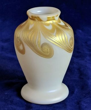 Signed Decorated Steuben Aurene 3.  5 " Art Glass Cabinet Vase Rare