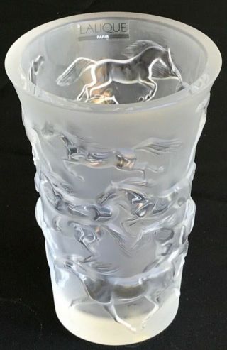 Lalique France Mustang Vase Clear Frosted Crystal Horses 1257500 Perfection